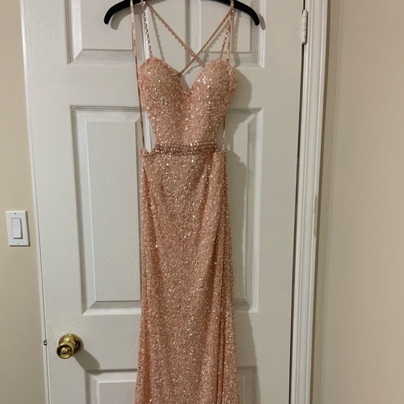 Scala Open Back Sequin Gown Blush (48389) - Picture 3 of 6